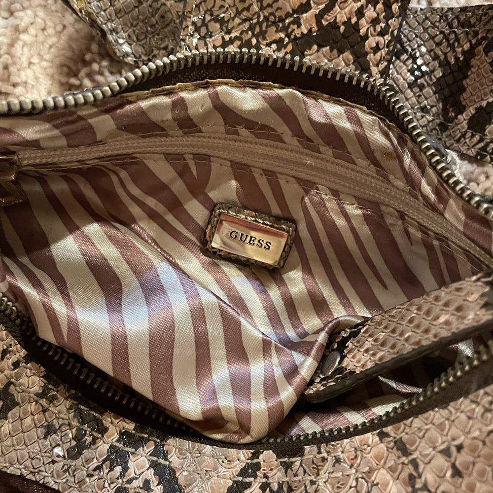 Guess Brown Monogram Shoulder Bag with Snake-Print Trim - Picture 9 of 10
